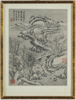 MÅLNINGAR, tre stycken, tusch och färg på papper. Qingdynastin samt Kina, sent 1800-1900-tal.