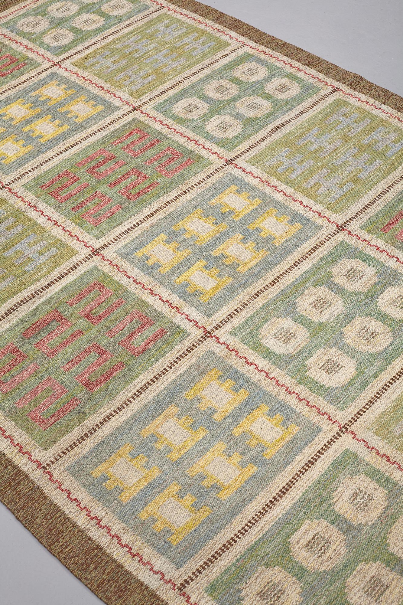 EDNA MARTIN, MATTO, flat weave, ca 240 x 161,5 cm, signed SH (Svensk Hemslöjd).