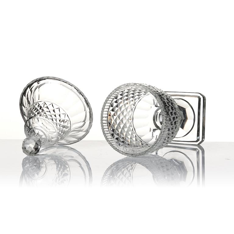 A set of two cut glass jars with covers, Anglo/Irish, 19th Century.