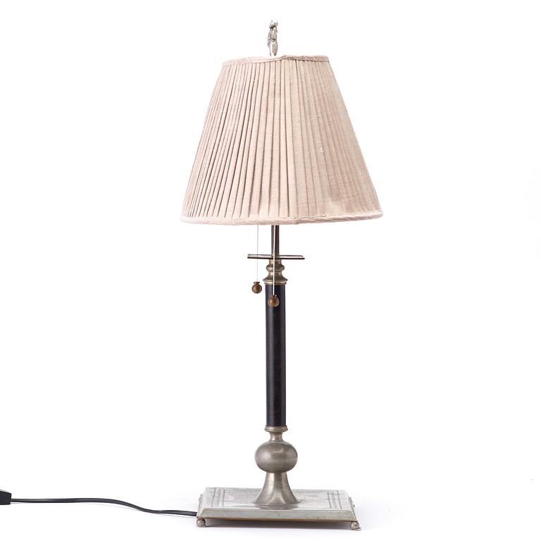 Nils Fougstedt, probably, a pewter table lamp by Svenskt Tenn, Stockholm 1928.