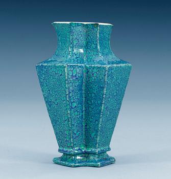 1375. A robins egg double square vase, Qing dynasty.