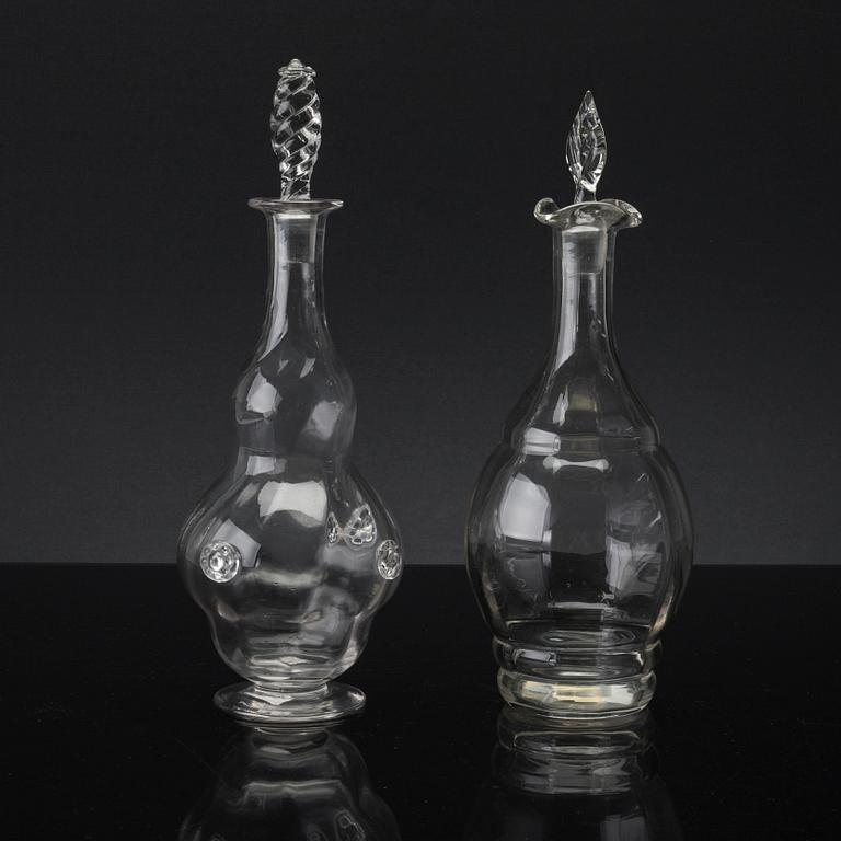 Two decanters by Edward Hald and Gabriel Burmeister, Orrefors & Målerås 1920s.