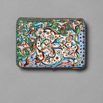 A Russian 20th century silver-gilt and enamel cigarette-case, unidentified makers mark, Moscow 1908-1917.