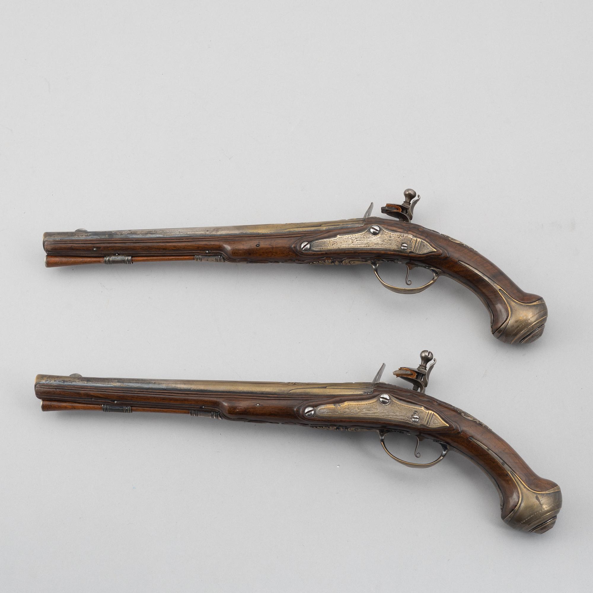 Flintlock pistols, a pair, signed Penterman, Utrecht, early 18th century.