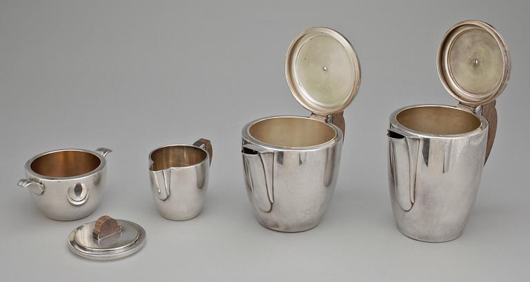 TÉ OCH KAFFESERVIS, 4 delar, nysilver, art deco, Stjernkvist metallfabrik, Mariefred, 1930-tal.