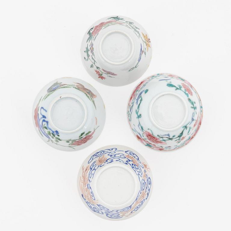 A group of four Chinese porcelain cups, Qing dynasty, Yongzheng (1723-35).