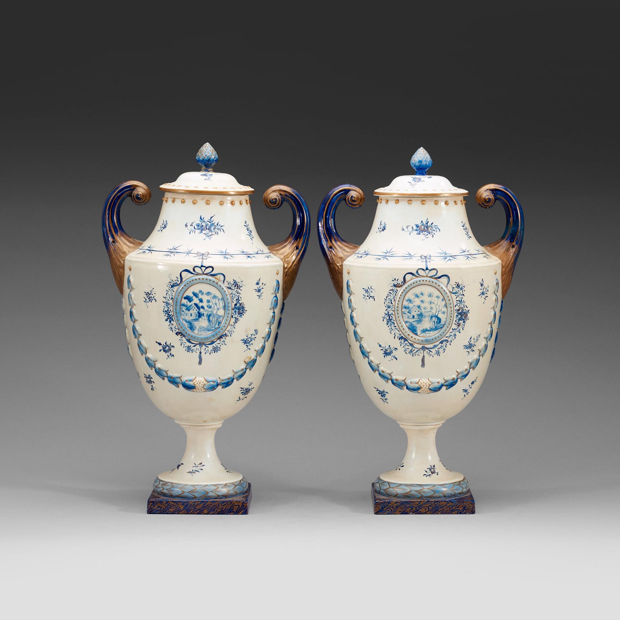 A pair of 'Marieberg shaped' jars with covers, Qing dynasty, Jiaqing (1796-1820).