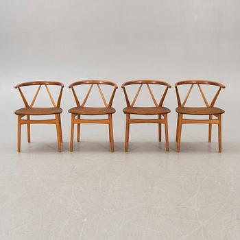 Henning Kjaernulf, chairs, 4 pcs, "model 225", for Bruno Hansen Denmark, 1960s.