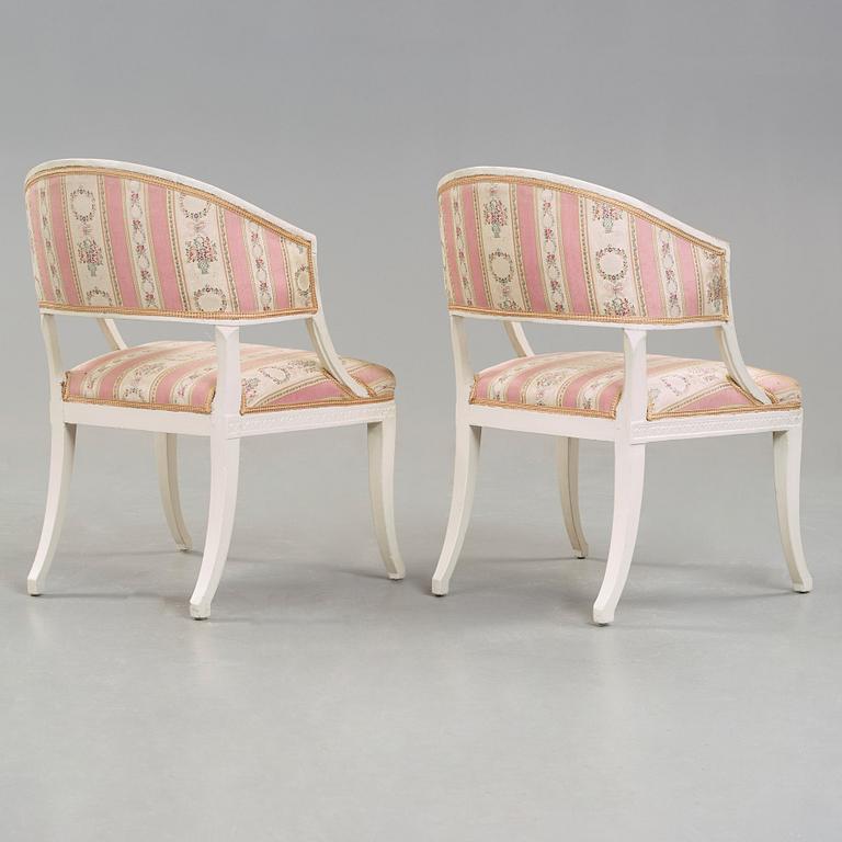 A pair of late Gustavian circa 1800 armchairs.