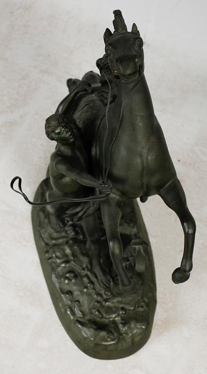 SKULPTURER, 1 par, brons, efter Costeau, sent 1800-tal.