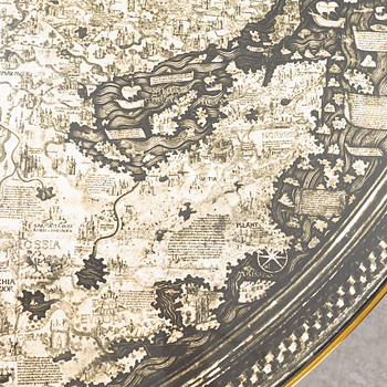 Josef Frank, a mahogany base table, map on the top, Svenskt Tenn, Sweden, model U601 (the top) & U491, 1960s-1970s.