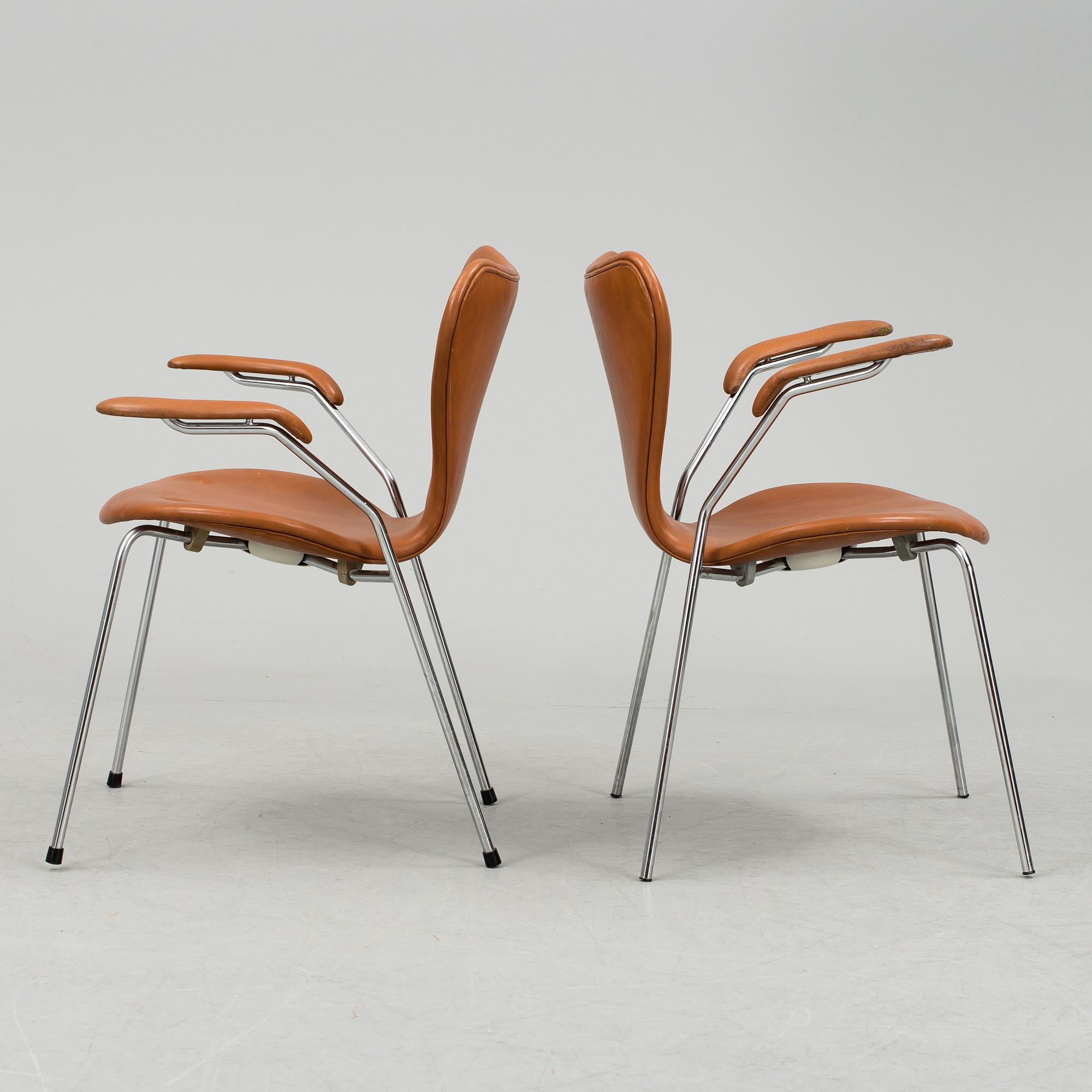 A set of five armchairs by Arne Jacobsen for Fritz Hansen, Denmark, 1981.
