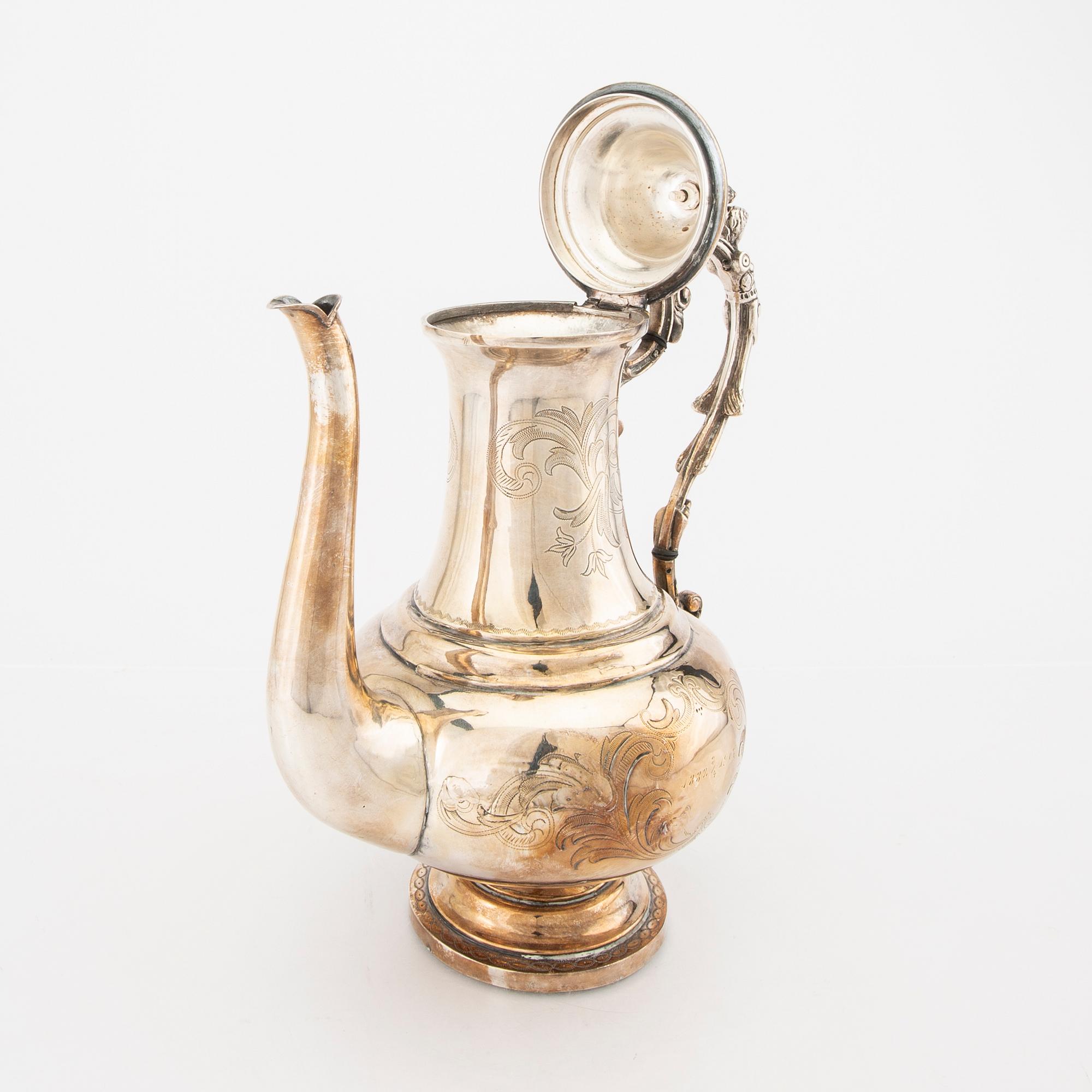 A Swedish 19th century silver coffee pot mark of C Winnerstrand Stockholm weight 1420 grams.