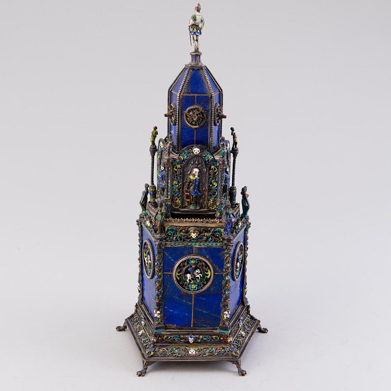 BORDSUR, silver, emalj och lapis lazuli, troligen Hermann Böhm, Wien, Österrike, 1800-talets senare hälft.