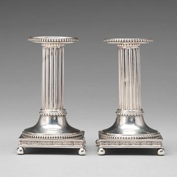 132. A pair of Swedish 18th century silver candlesticks, mark of Johan Ekholm, Stockholm 1799.