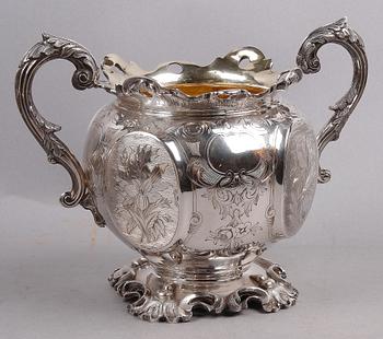 KAFFE- OCH TESERVIS, 4 delar, silver, nyrokoko, Gustaf Möllenborg, 1857.
