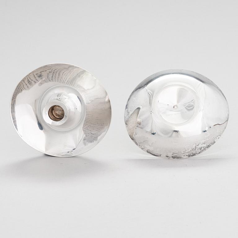 Tapio Wirkkala, Two candleholders, silver, Hopeatehdas, Helsinki 1957 and 1959.