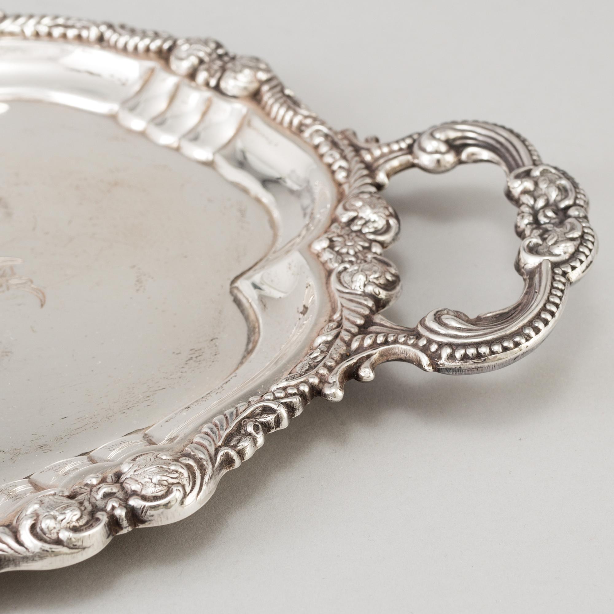 BRICKA, silver, 1800-tal, svenska importstämplar.