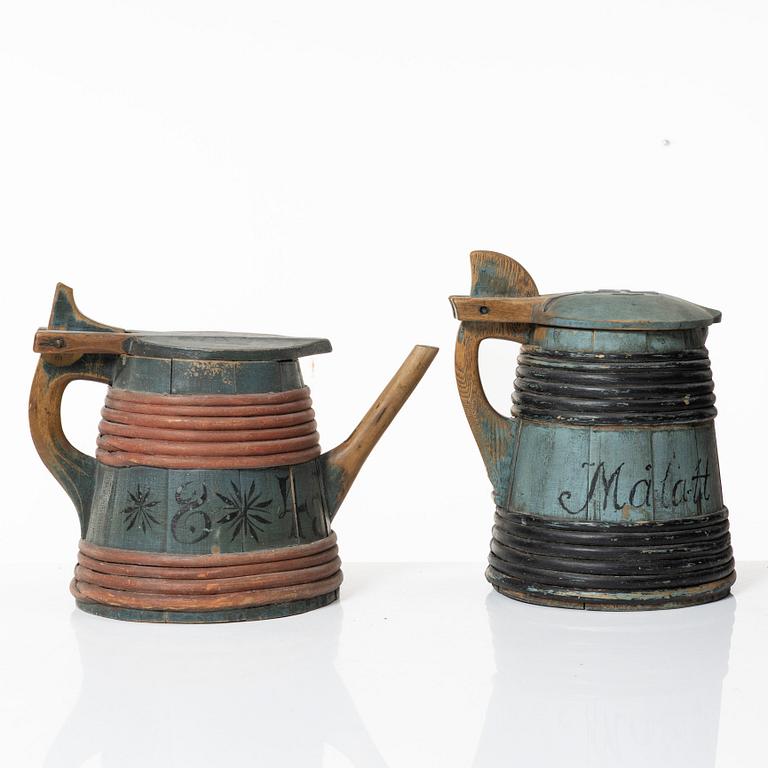 Two Swedish painted folk art vessels, 19th century.