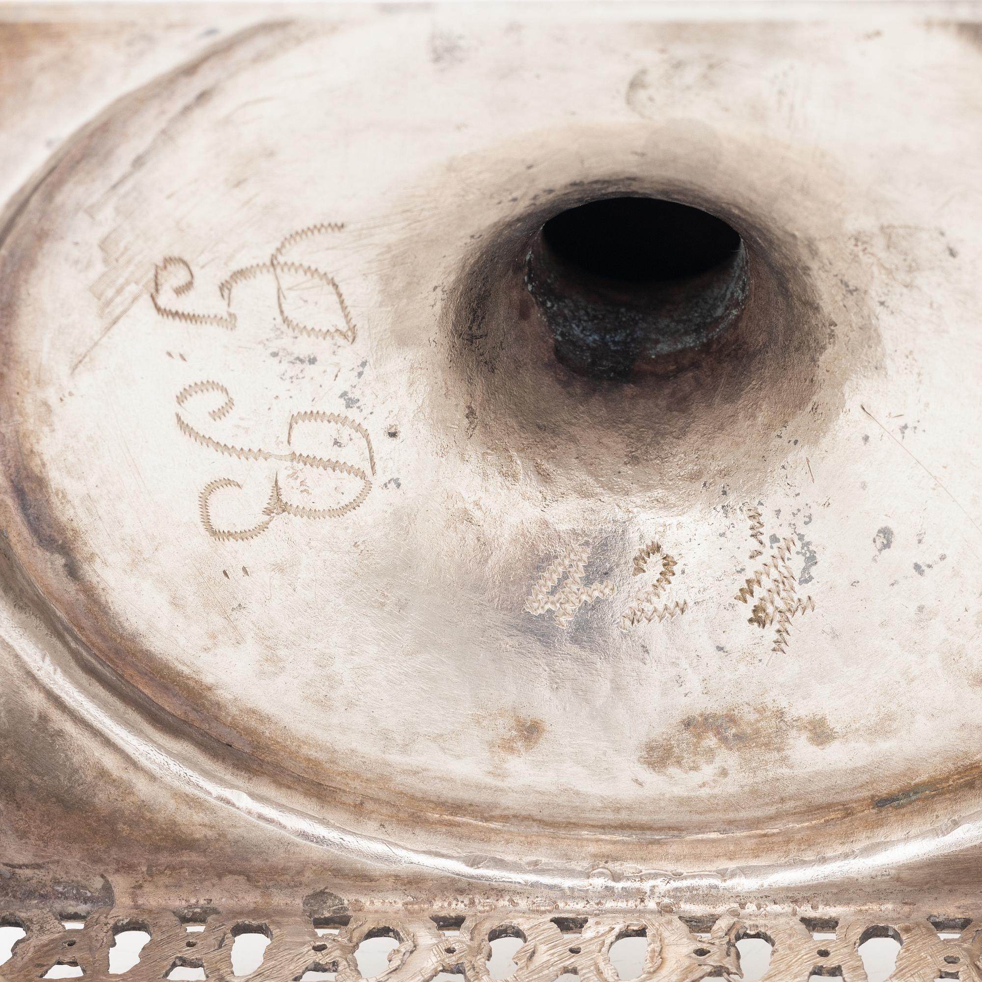 A silver sugarbowl with lid and a creamer, marks of Olof Hellbom, Stockholm, Sweden 1799-1800.