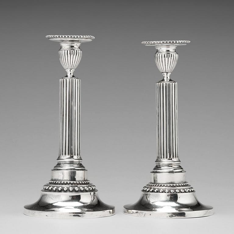 A pair of Swedish Gustavian silver candlesticks, mark of Mikael Nyberg, Stockholm 1788.