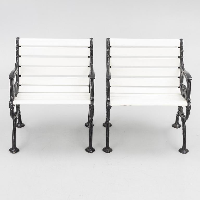 A pair of garden chairs, Melins Metallgjuteri, Anderstorp, second half of the 20th Century.