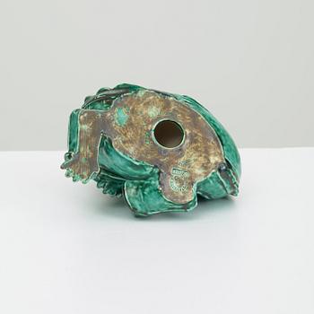 A Wilhelm Kåge stoneware sculpture of a dragon puppy, Gustavsberg ca 1940.