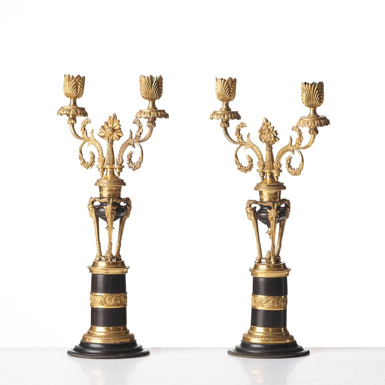 A pair of North European two-light candelabra, circa 1800.