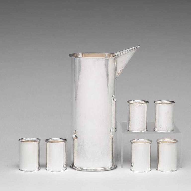 Sigurd Persson, a sterling silver pitcher (1988) and six beakers, Stockholm, 1977 (one), the rest 1992.