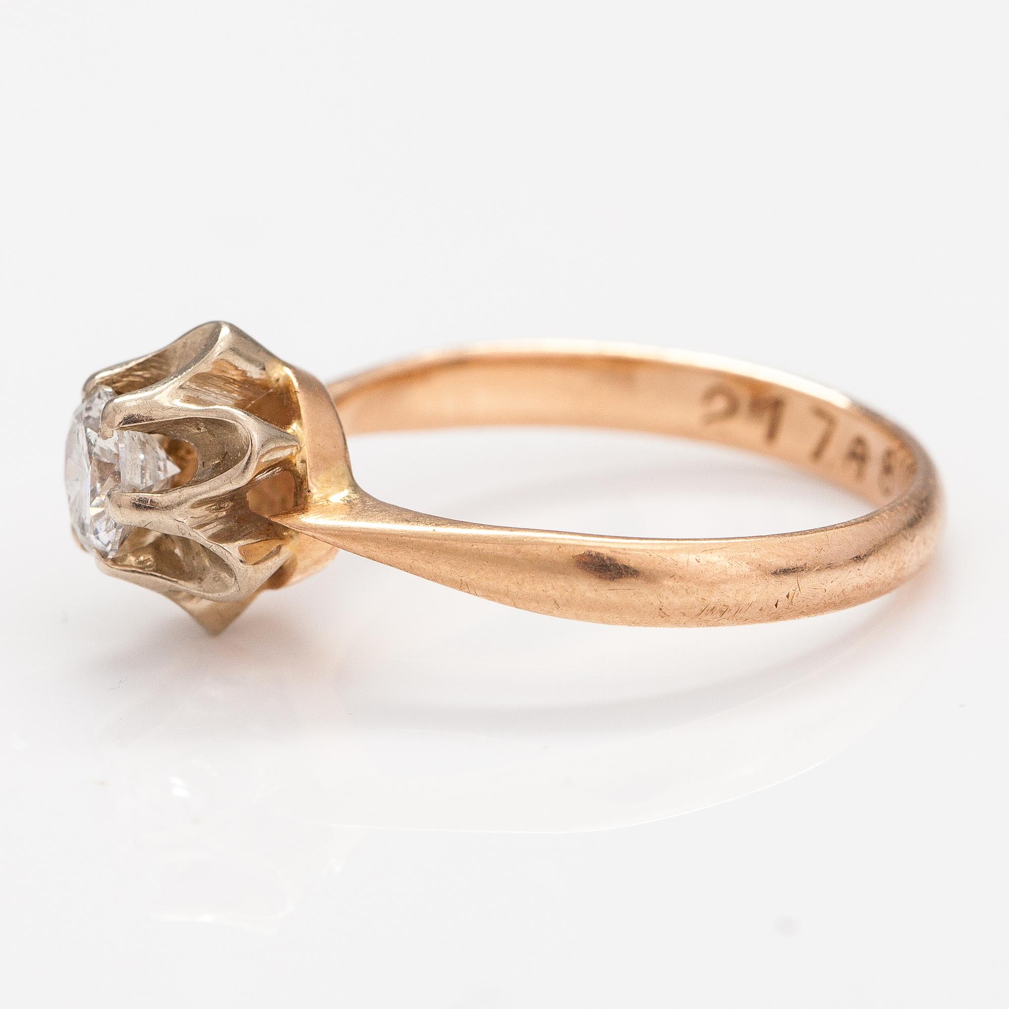 A 14K gold ring with a ca. 0.50 ct diaomond. Russia.
