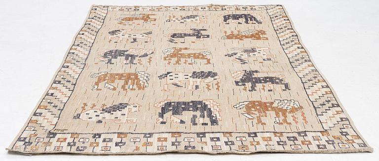 Märta Måås-Fjetterström, a drape "Vildhästen", flat weave, c 253 x 133 cm, signed MMF.