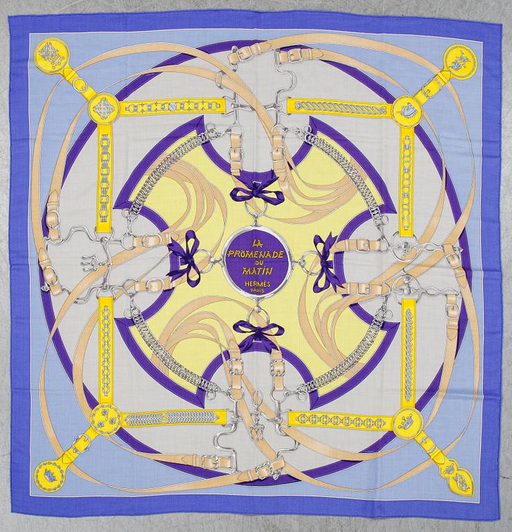 Hermès, a cachmere and silk 'La Promenade du Matin' scarf.