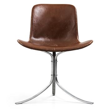 96. A Poul Kjaerholm steel and brown leather 'PK-9' chair, E Kold Christensen, Denmark 1960's.