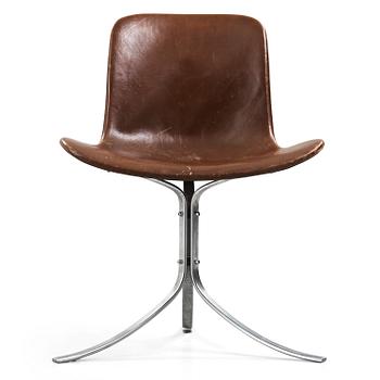 A Poul Kjaerholm steel and brown leather 'PK-9' chair, E Kold Christensen, Denmark 1960's.