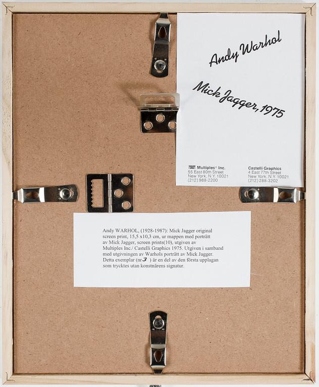 ANDY WARHOL efter, 2 st, färgoffsettryck, ANNOUNCEMENT CARD, Mick Jagger, 1975.