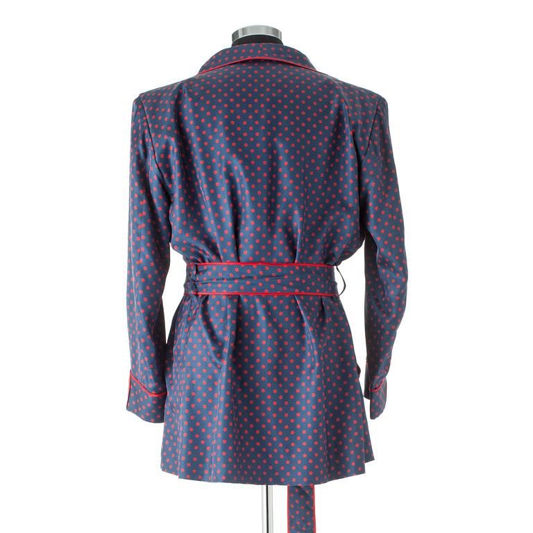SULKA, a blue and red silk polka dotted dressing gown, 1980s.