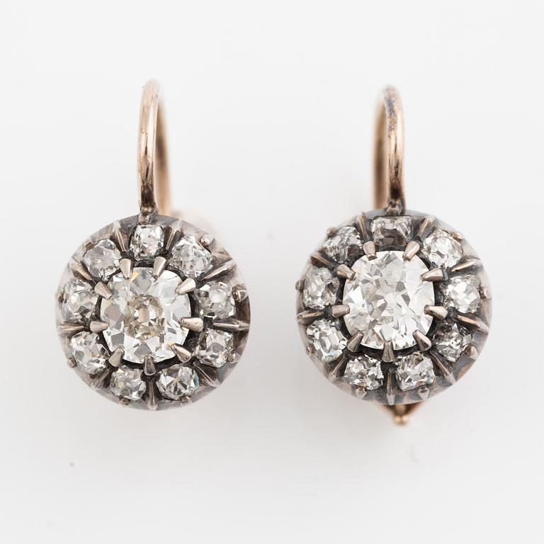 Earrings a pair, with old-cut diamonds.