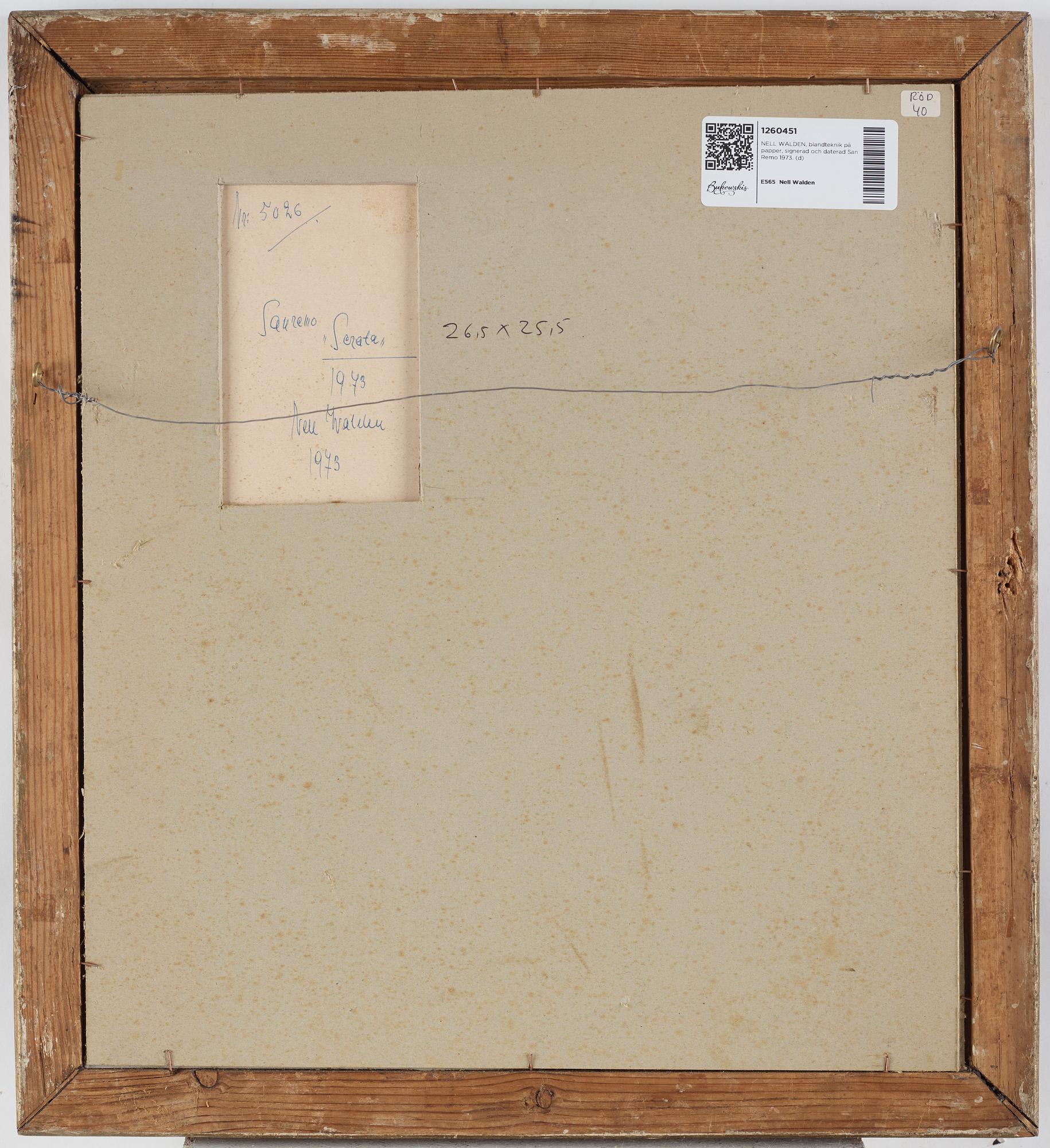 NELL WALDEN, mixed media on paper, signed and dated San Remo 1973.