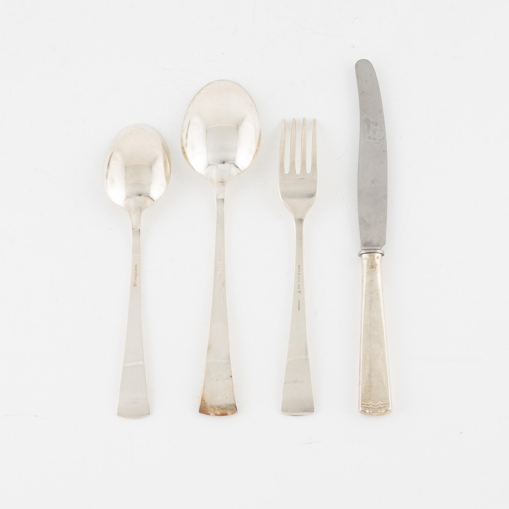 Bestickservis, 41 delar, silver, modell "Diana", CG Hallberg, Stockholm, bl.a. 1944.