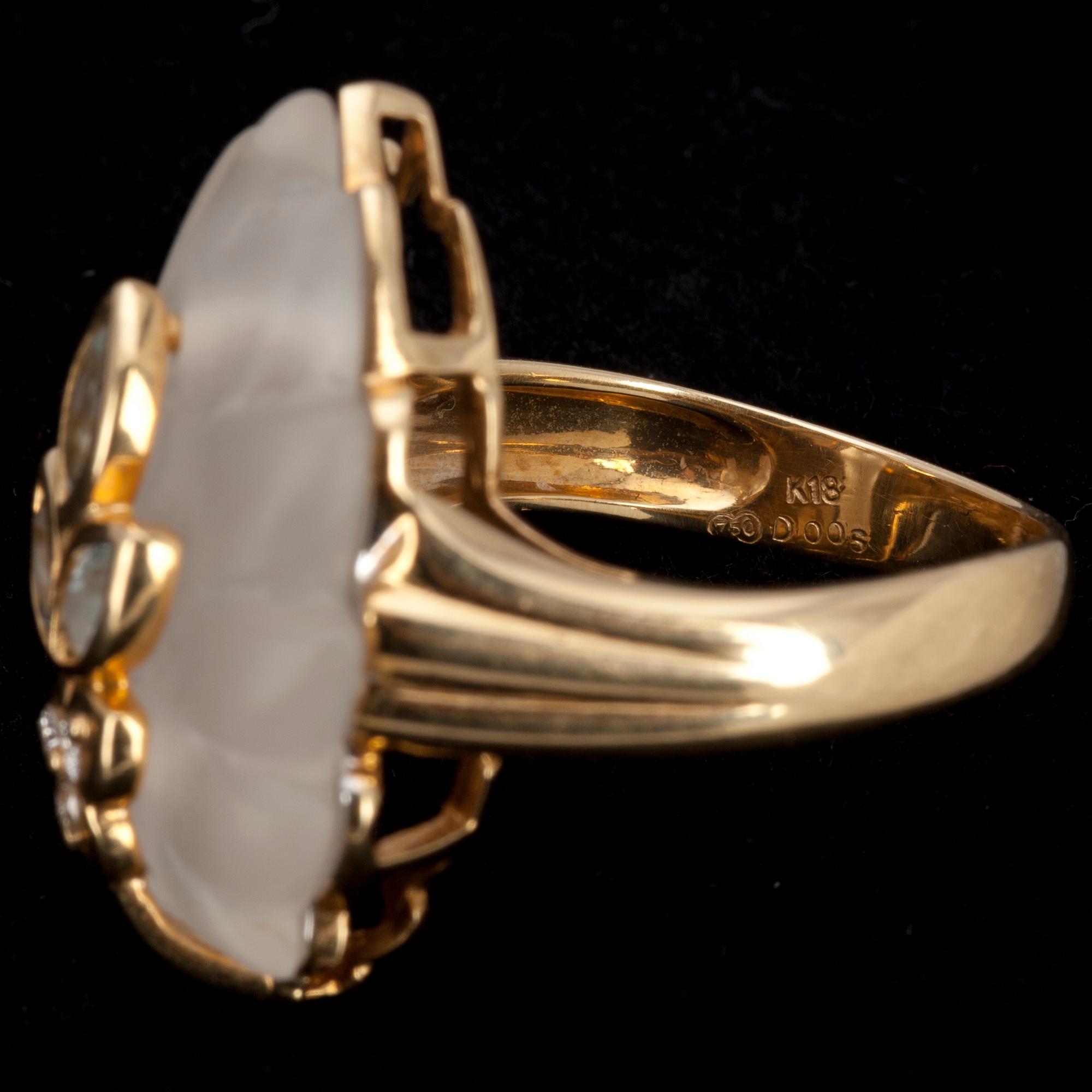 RING 18K guld, bergskristall, akvamariner, diamanter. 1980 t.