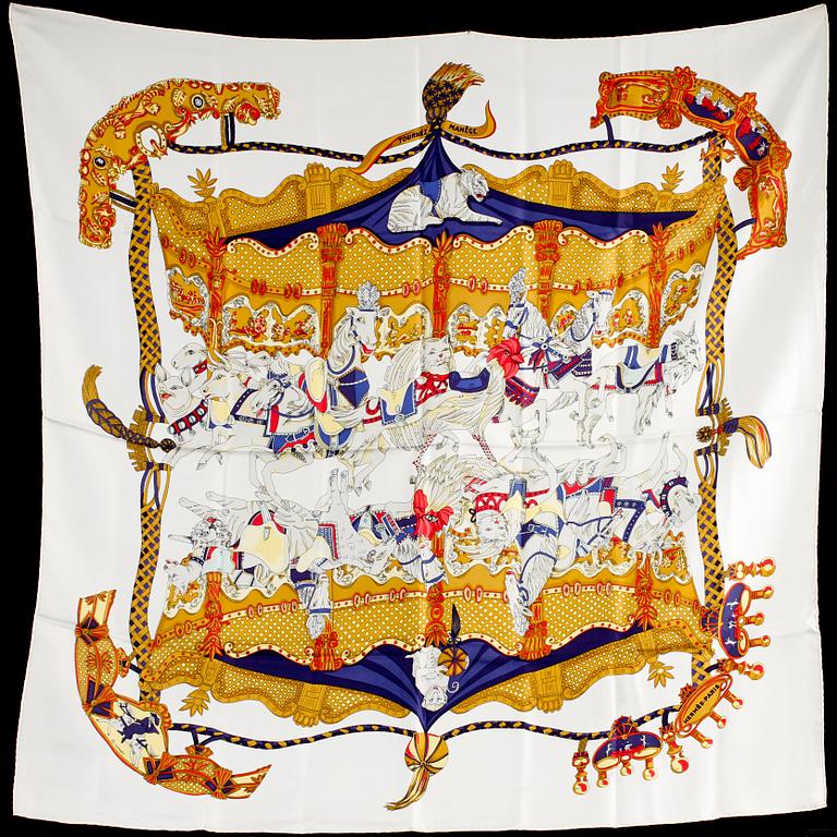SCARF, siden, "Tournez Manege", design Annie Faivre, Hermès, Paris, 1900-talets andra hälft.