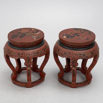 A pair of Chinese stools/pedestals, modern manufacturing.