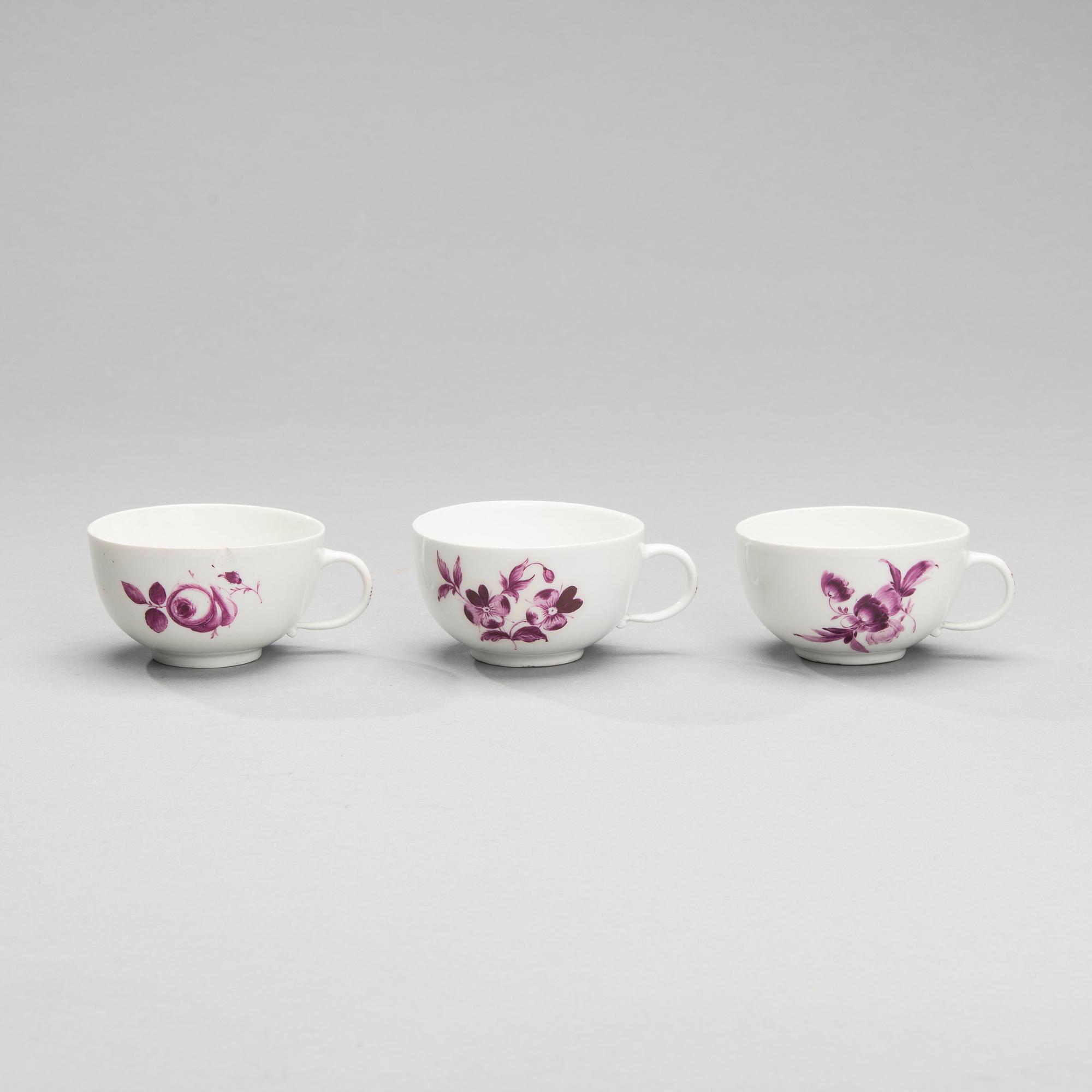 KAFFEKOPPAR, 3 ST, porslin, Meissen 1763-1774.