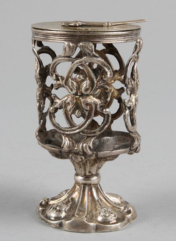 VAXSTAPELSTÄLL, silver, Christian Hammer, Stockholm, 1849.