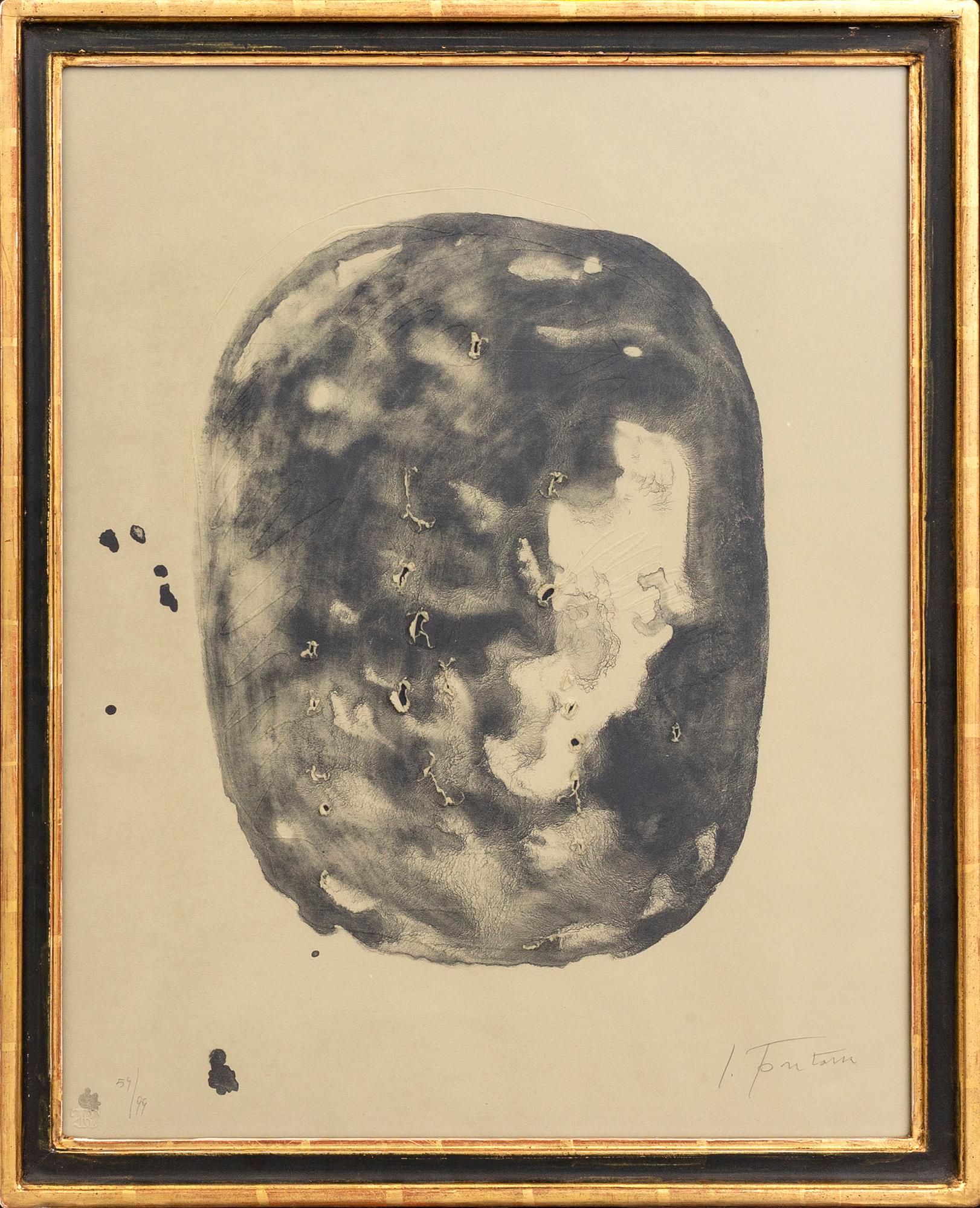 Lucio Fontana, a signed and numbered etching with relievo and perforation.