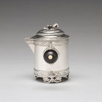 A Swedish 18th century silver milk-jug and cover, mark of Anders Brandt, Norrköping 1787.