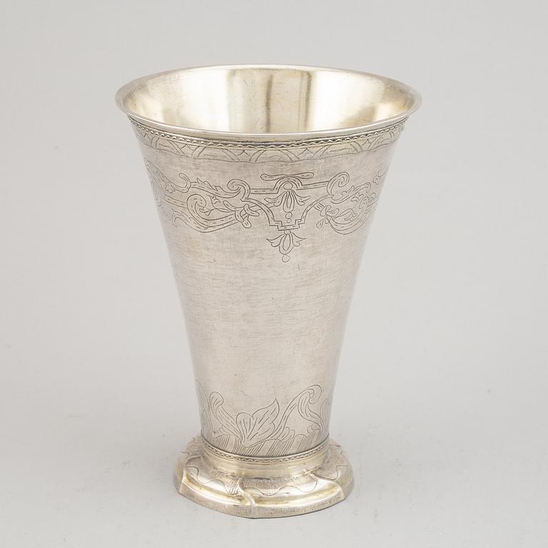 A Swedish 18th century parcel-gilt silver beaker, mark of Carl Fahlberg, Uppsala 1769.