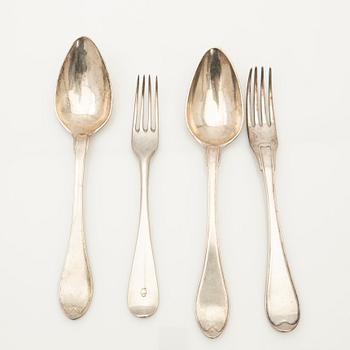 Forks and spoons, 9+7 pcs, Stockholm, 18th-19th century.