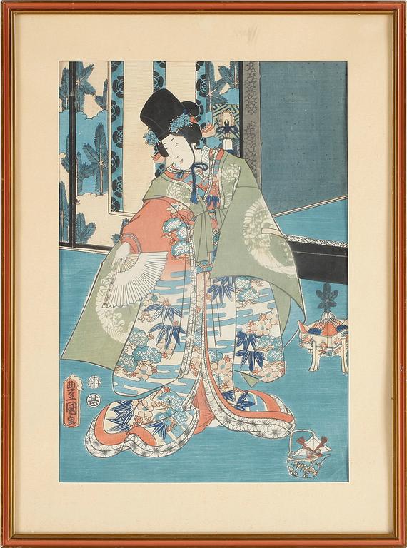 UTAGAWA TOYOSHIGE TOYOKUNI II, 3 st, träsnitt.