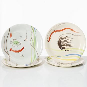 Stig Lindberg, twelve 'Löja' plates, Gustavsberg.